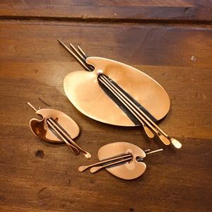 Vintage Copper Renoir Brooch & Earrings